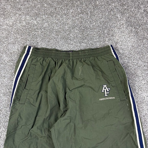 Vintage Y2K Abercrombie & Fitch Pants Men M Green Stripes Tear Away Fleece Lined - Picture 2 of 7